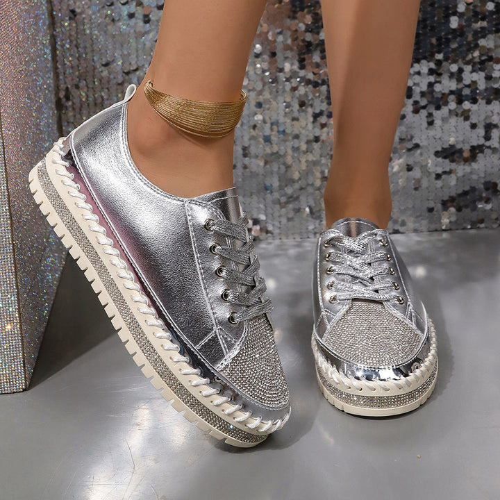 Damen Glamouröse Sneaker mit funkelndem Strass und trendiger Profilsohle Drune