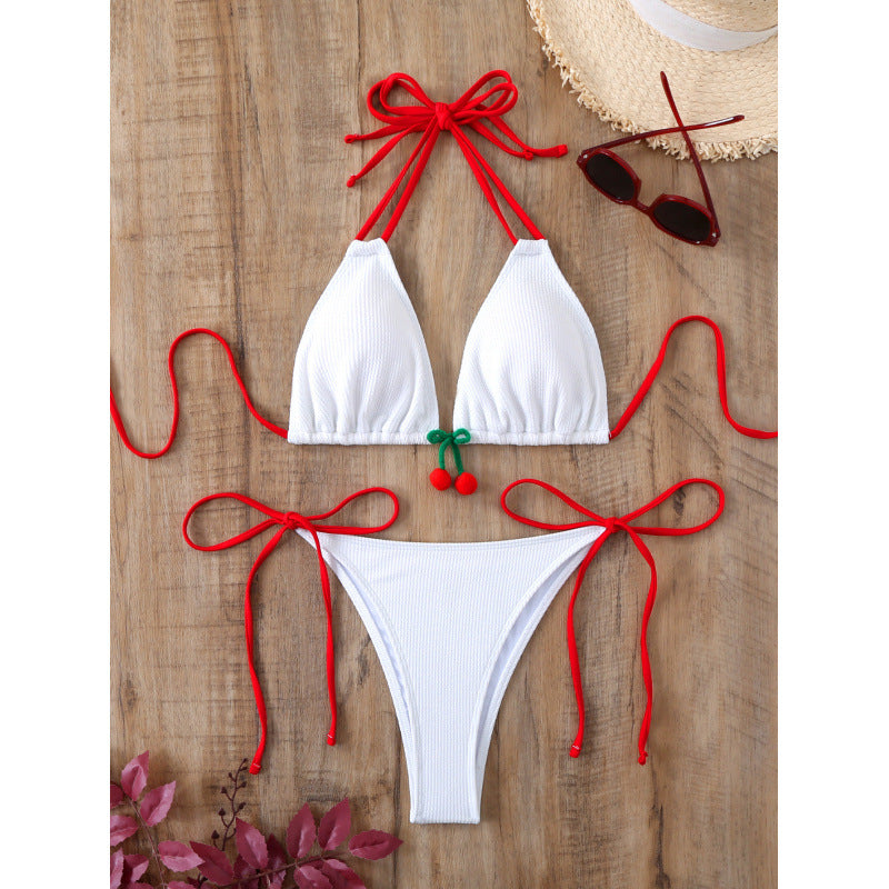 Damen Triangle-Bikini mit verspielten Krawatten und fruchtigen Details Drune
