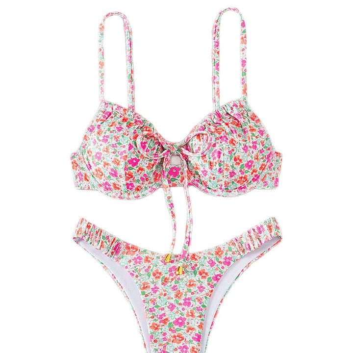 Damen Push-Up-Bikini mit floralem Design und raffinierter Schnürung Drune