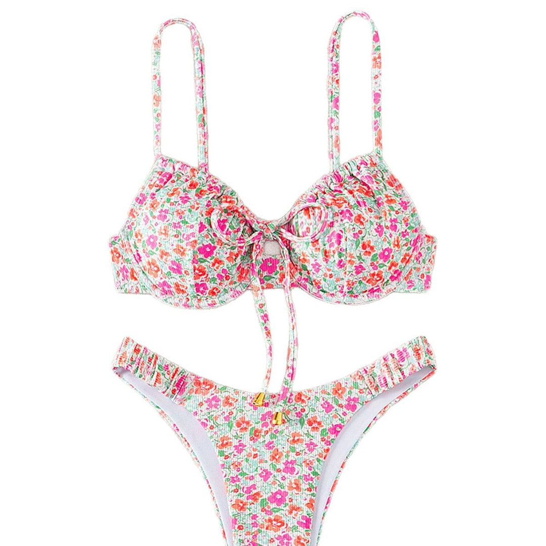 Damen Push-Up-Bikini mit floralem Design und raffinierter Schnürung Drune