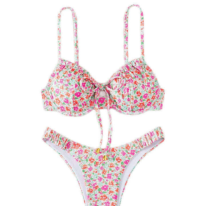 Damen Push-Up-Bikini mit floralem Design und raffinierter Schnürung Drune