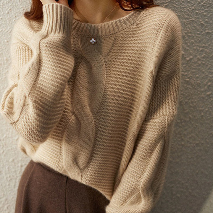Damen Grobstrickpullover mit strukturiertem Design und breiten Ärmeln Drune