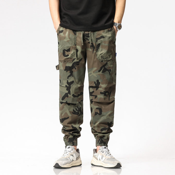 Herren Camouflage-Cargo-Joggerhose mit Tunnelzug, Mehrfachtaschen und gerippten Beinabschlüssen Drune
