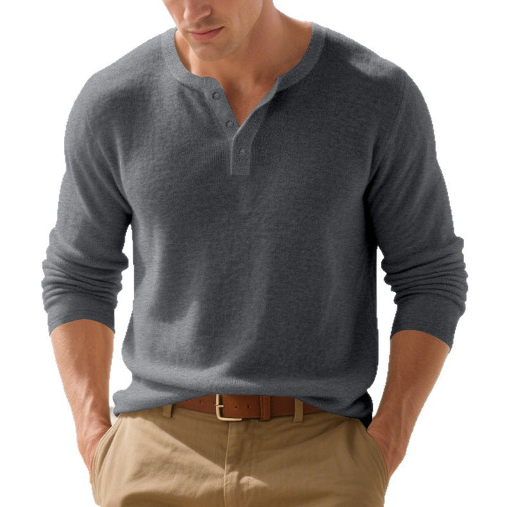 Herren langärmliges Henley-Shirt aus hochwertigem Baumwollmix mit modischen Knopfdetails Drune