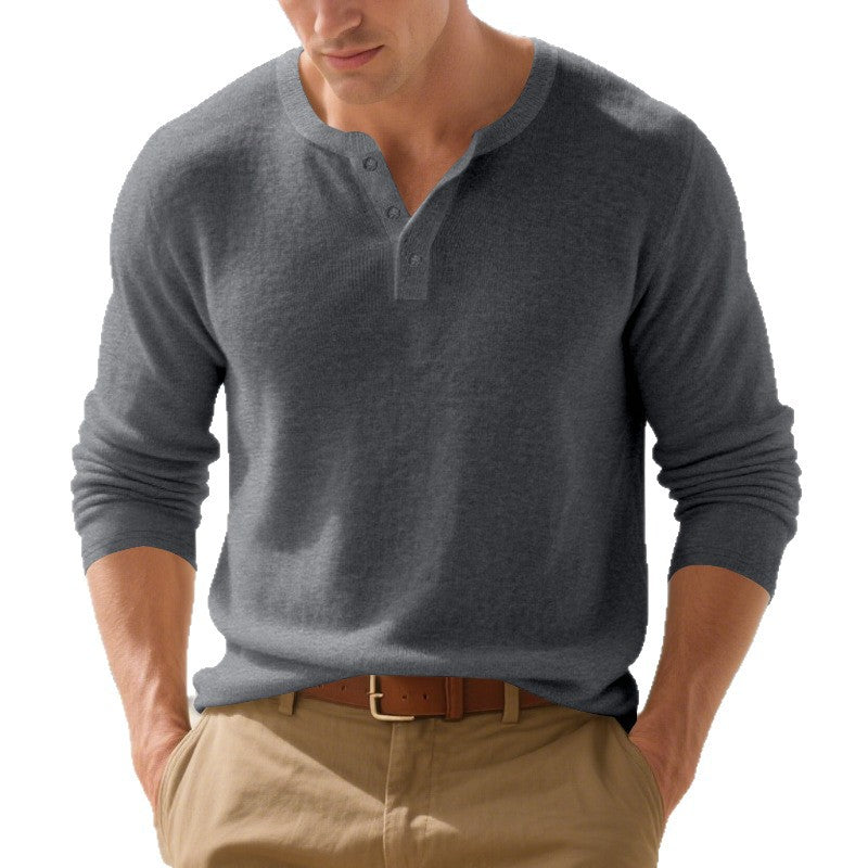 Herren langärmliges Henley-Shirt aus hochwertigem Baumwollmix mit modischen Knopfdetails Drune