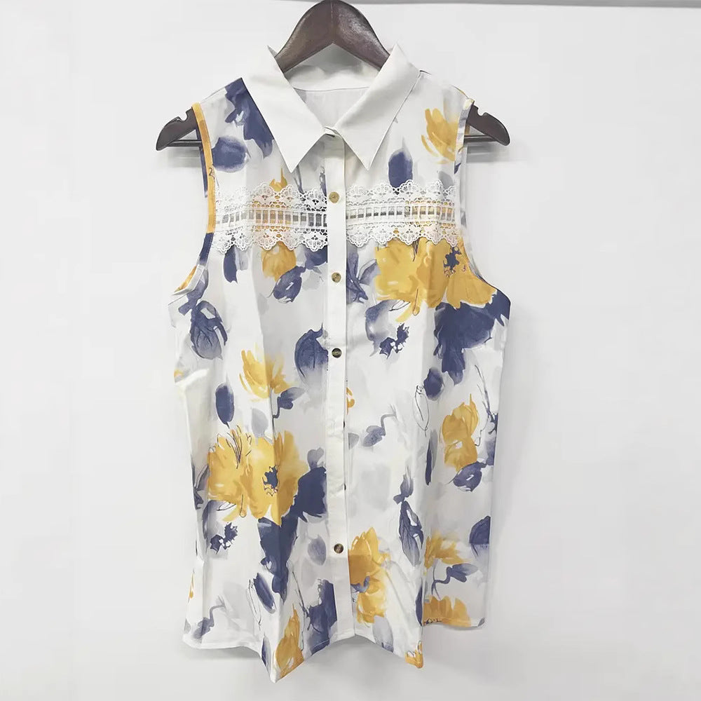 Damen nan Seidenimitat-Buttondown-Top mit Spitzenpasse und Perlenknopfleiste Drune
