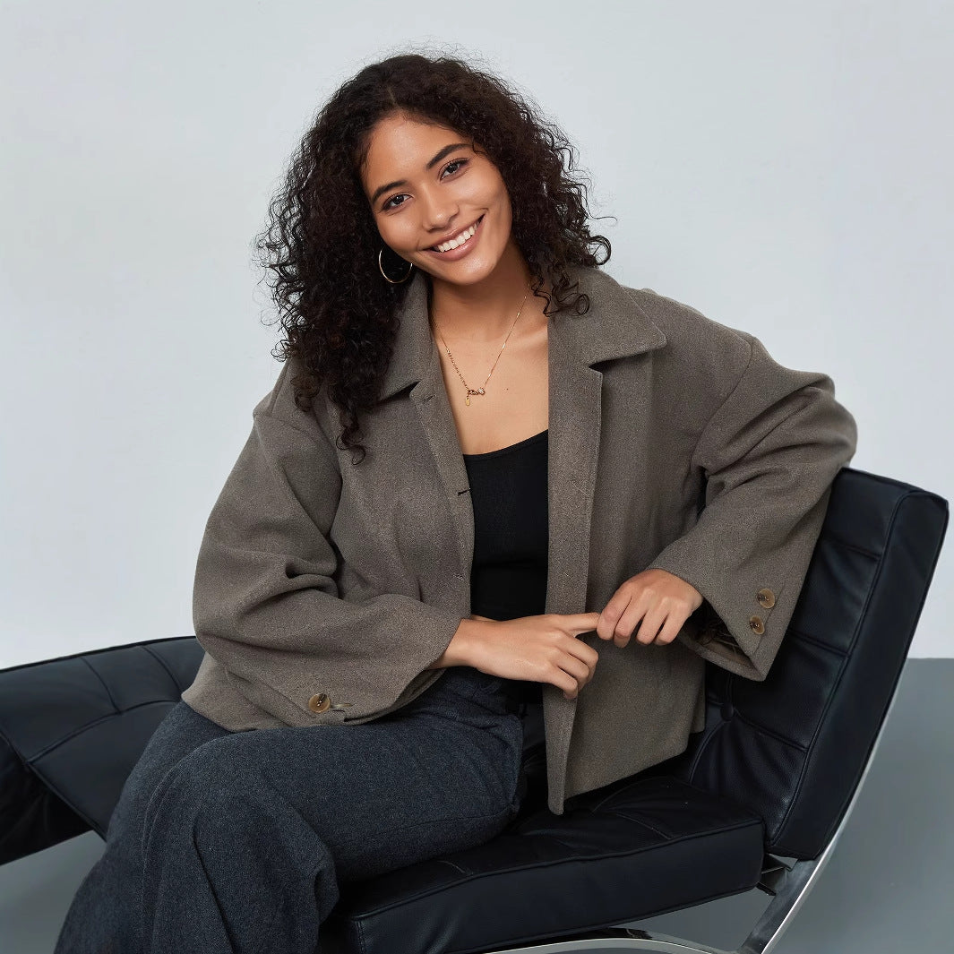 Damen lässige Oversize-Jacke mit doppelter Knopfleiste Drune