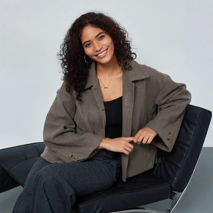 Damen lässige Oversize-Jacke mit doppelter Knopfleiste Drune