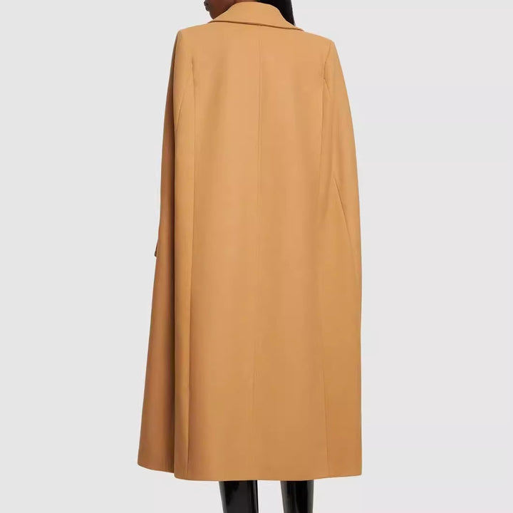 Damen Cape-inspirierter Maxilanger Mantel aus Wollmix mit schmalem Revers Drune