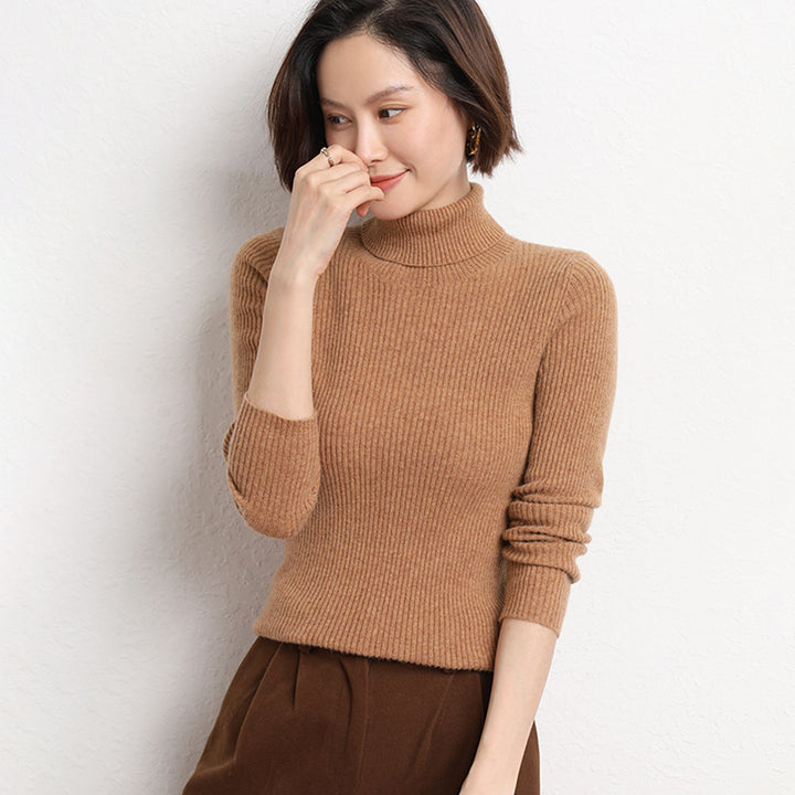 Damen Taillierter Feinstrick-Rollkragenpullover mit feiner Rippenstruktur und Kaschmir-Optik Drune