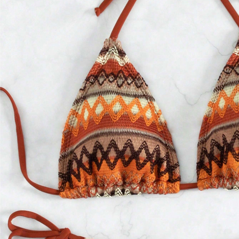Damen Triangel-Bikini mit trendigem Ethno-Muster und verstellbaren Bindebändern Drune