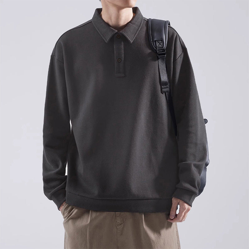 Unisex Oversize-Polo-Sweatshirt mit gerippten Bündchen und Knopfleiste Drune