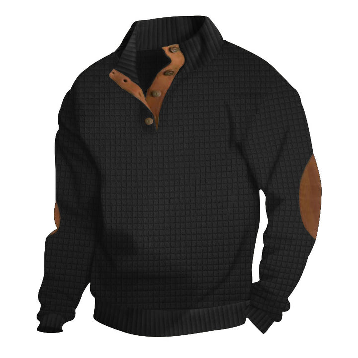 Herren Strukturiertes Waffelstrick-Henleypullover mit Lederbesatz & Ellbogenpatches Drune