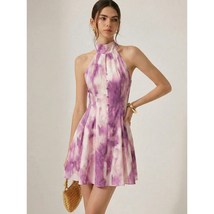 Damen Sommerliches Minikleid mit hochgeschlossenem Kragen und verspieltem Farbverlauf Drune