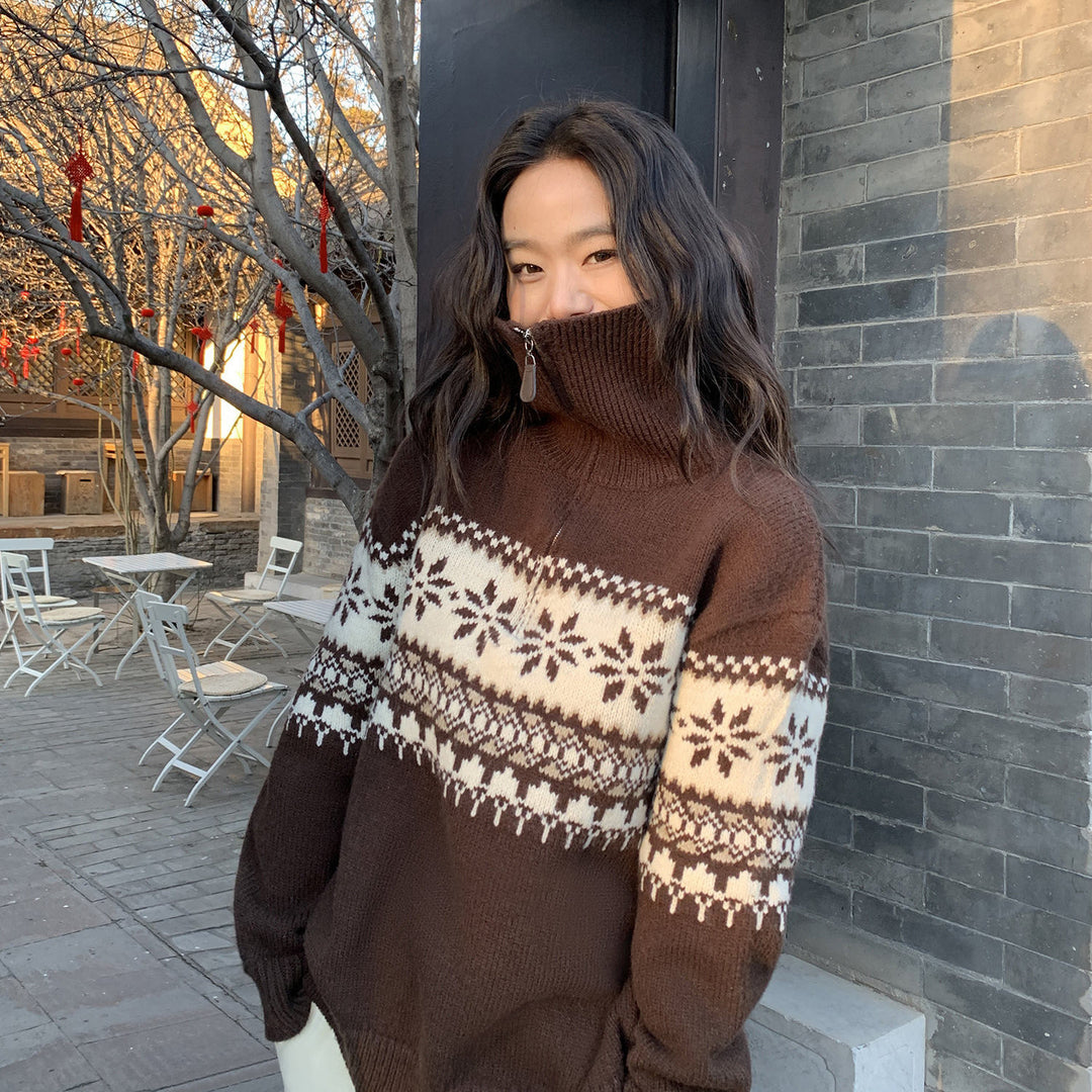 Damen Gemütlicher Strickpullover mit Stehkragen Drune