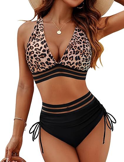 Damen Bikiniset mit verstellbarem Bund und sportlichem V-Ausschnitt Drune