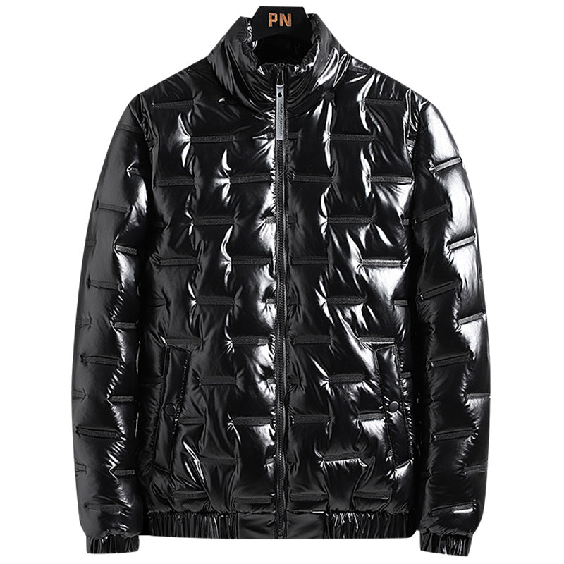 Herren Glänzende Steppjacke mit geometrischer Steppung und Stehkragen Drune