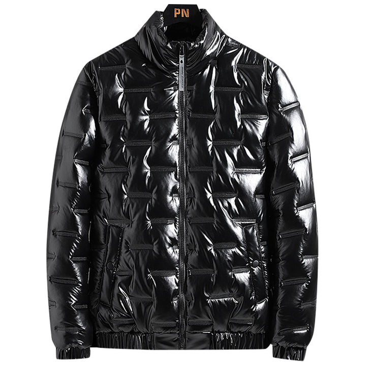 Herren Glänzende Steppjacke mit geometrischer Steppung und Stehkragen Drune