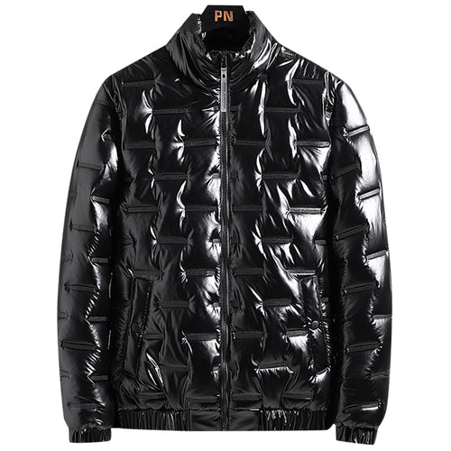 Herren Glänzende Steppjacke mit geometrischer Steppung und Stehkragen Drune