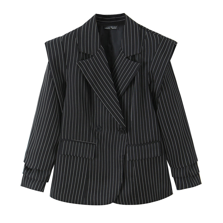 Damen Zweireihiger Oversize-Blazer mit markanten Schulterpolstern und Nadelstreifen Drune