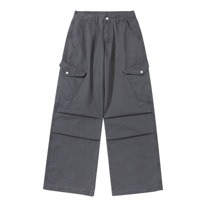 Damen Breite Utility-Cargo-Hose aus robustem Canvas mit hoher Taille und Kniefalten Drune