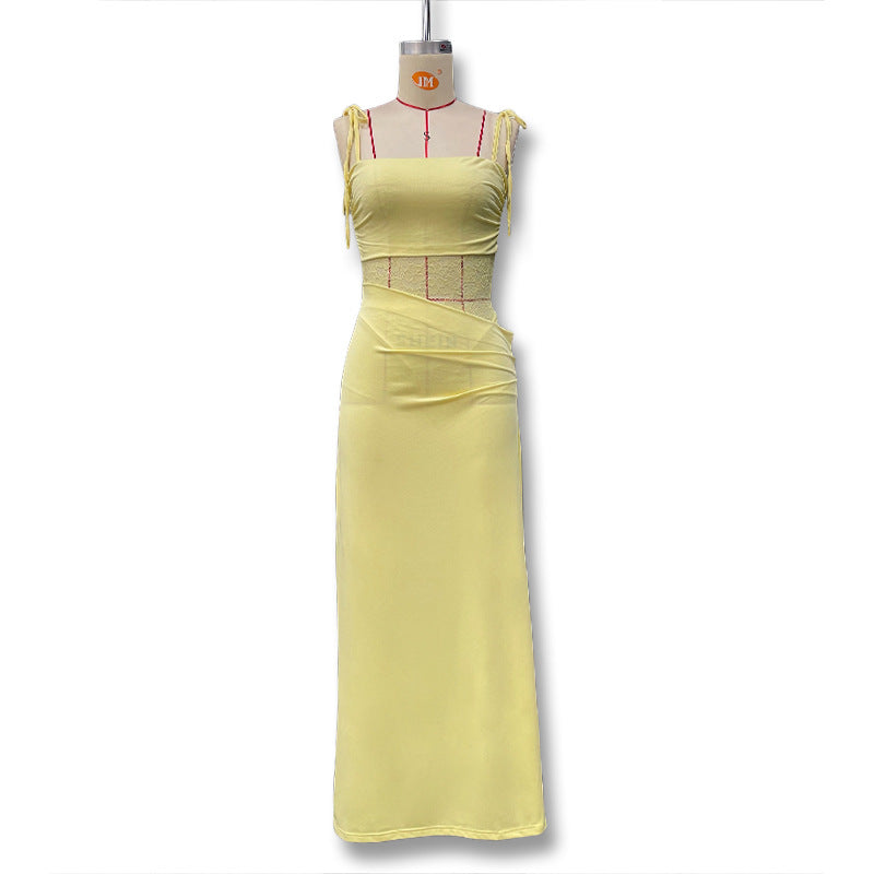 Damen Elegantes Maxikleid mit transparentem Oberteil und figurbetontem Design Drune