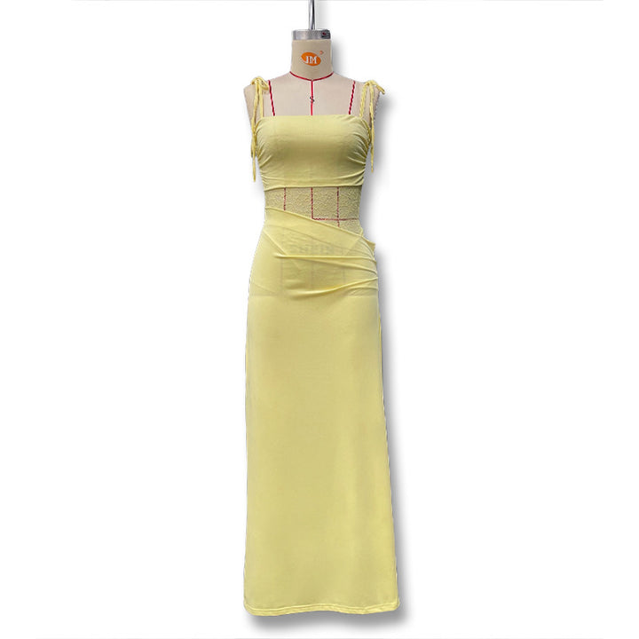Damen Elegantes Maxikleid mit transparentem Oberteil und figurbetontem Design Drune