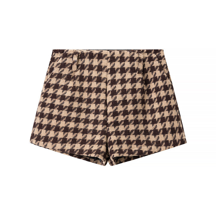 Damen modisches cropped Set mit Karomuster und elegantem Stehkragen Drune