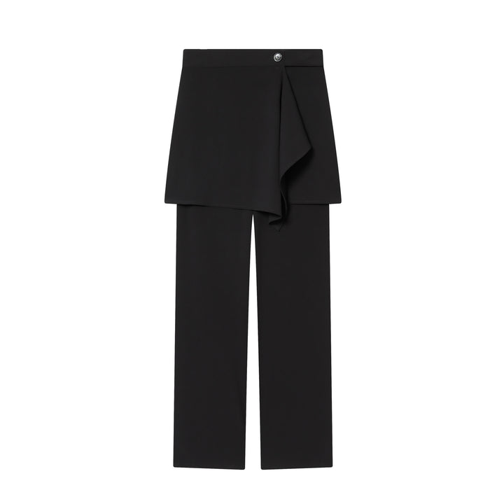 Damen nan Highwaist-Hose mit weitem Bein und asymmetrischem Wickelrock-Overlayer Drune