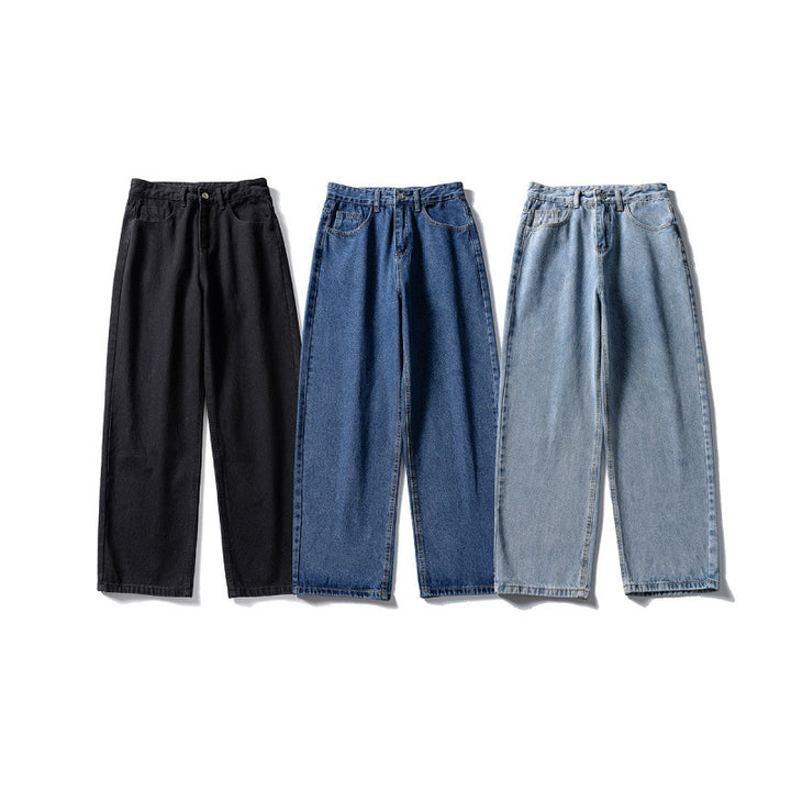 Damen Weitgeschnittene High-Waist Denim-Jeans mit geradem Bein Drune