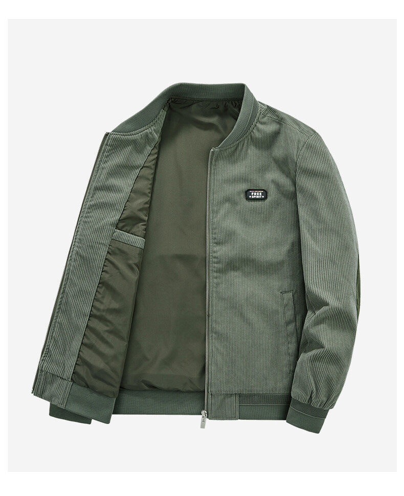 Herren Kord-Blousonjacke im Bomberstil mit elastischem Rippbund, gesteppter Innenfütterung und Logo‑Patch Drune