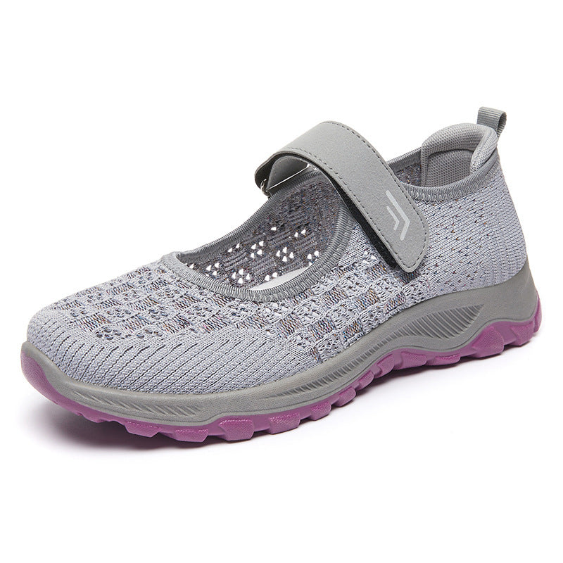 Damen nan atmungsaktiver gestrickter Mary-Jane-Sneaker mit Klettverschluss, stoßdämpfender EVA-Zwischensohle und griffiger Profillaufsohle Drune
