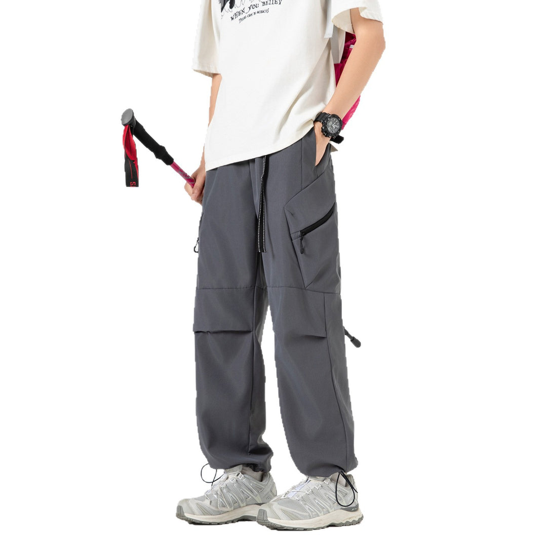 Damen Weite Utility-Cargo-Hose mit Tunnelzugbund, Reißverschluss-Taschen und verstellbaren Beinabschlüssen Drune