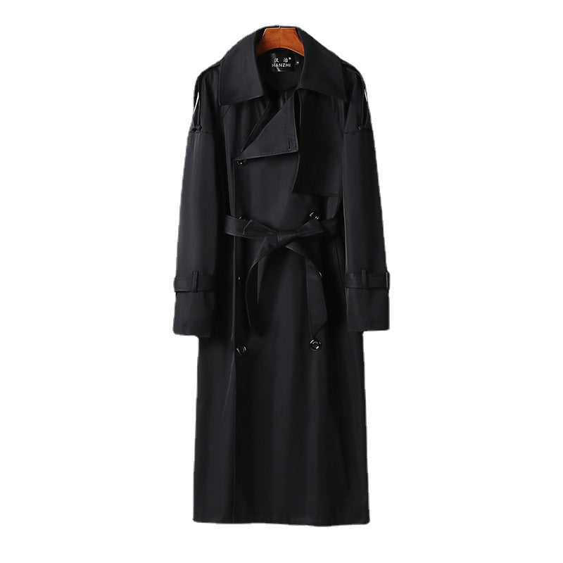 Herren Langer Doppelreihiger Trenchcoat mit Taillengürtel, Epauletten und klassischem Schalkragen Drune