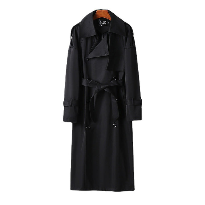 Herren Langer Doppelreihiger Trenchcoat mit Taillengürtel, Epauletten und klassischem Schalkragen Drune