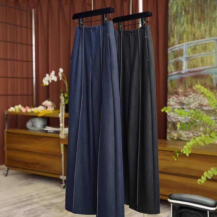 Damen Hochtaillierte weite Bundfaltenhose mit Bügelfalte und fließender Wide‑Leg-Silhouette Drune