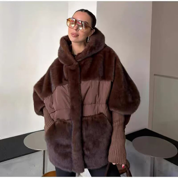 Damen Gefütterte Kurzjacke mit Kunstfell‑Einsatz, Kapuze und Rippbündchen Drune
