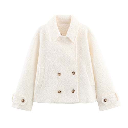 Damen nan kastige Bouclé-Jacke mit kurzem Schnitt, doppelreihiger Knopfleiste und Manschettenriegel Drune