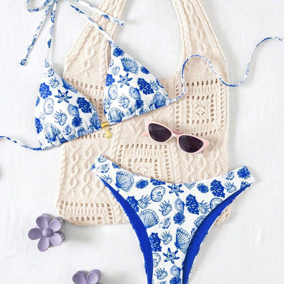 Damen Polka-Dots Triangel-Bikini mit verstellbaren Trägern Drune