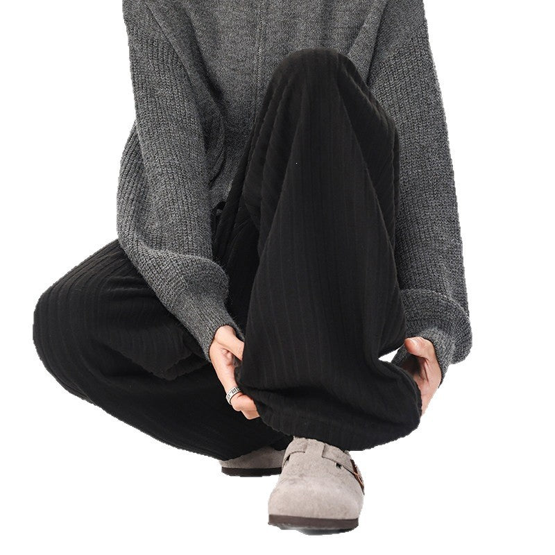 Damen Weit geschnittene gerippte Strickhose mit Tunnelzugbund und extra weitem Bein Drune