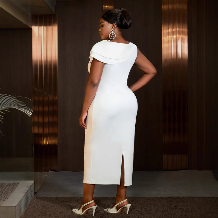 Damen elegantes Etuikleid mit floralem Akzent und Schulterdesign Drune