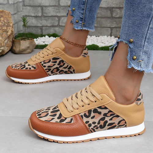 Damen sportliche Leoparden-Print Retro-Sneaker mit gepolstertem Komfortfußbett und profilierter Gummisohle Drune