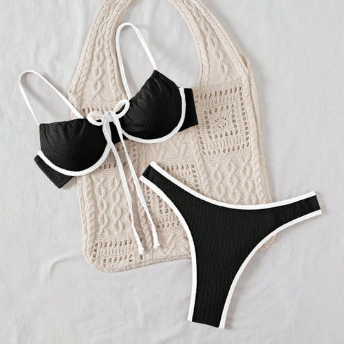 Damen Bikiniset mit feinem Wellenmuster und verstellbaren Trägern Drune