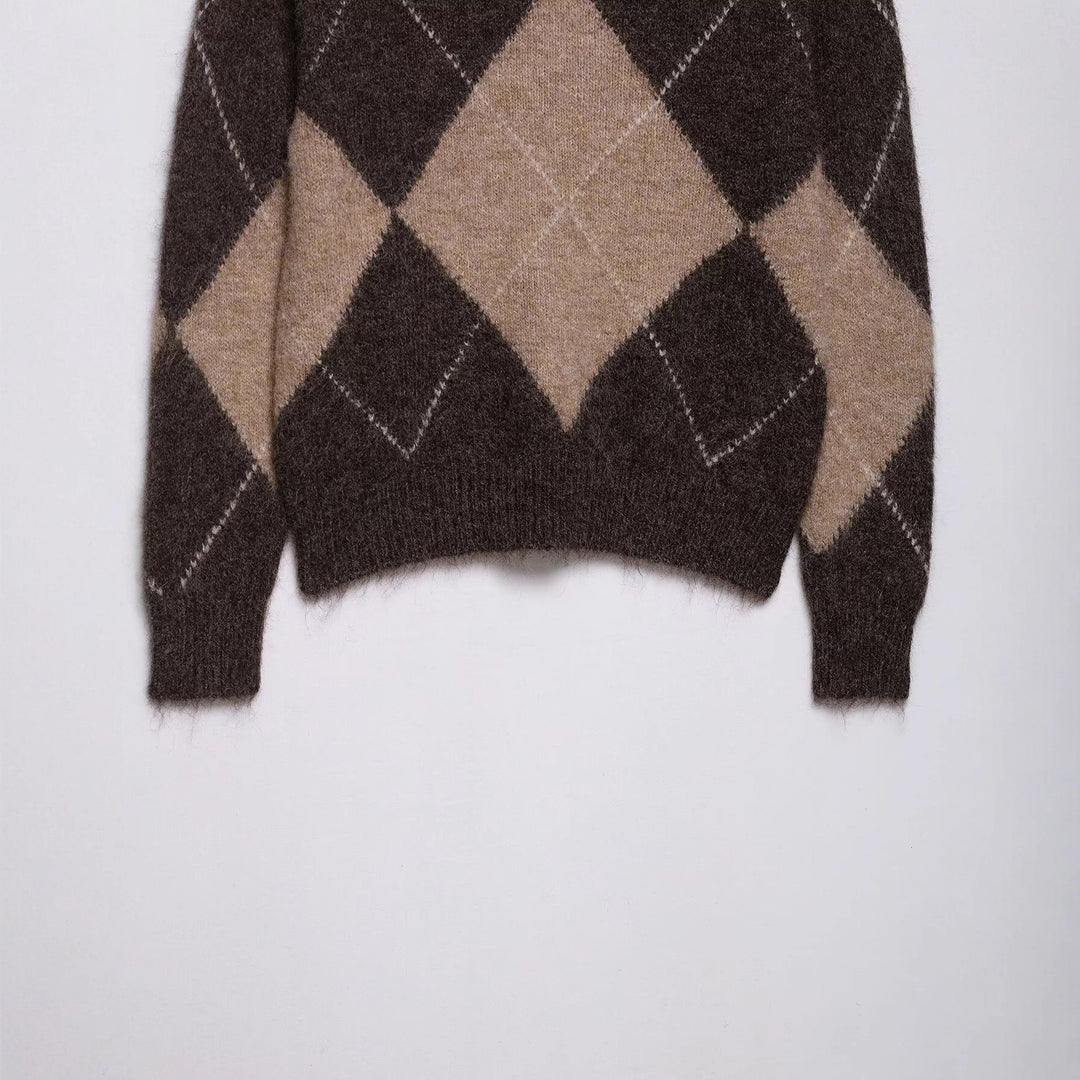 Damen lässiger Strickpullover mit modernem Rauten-Muster Drune