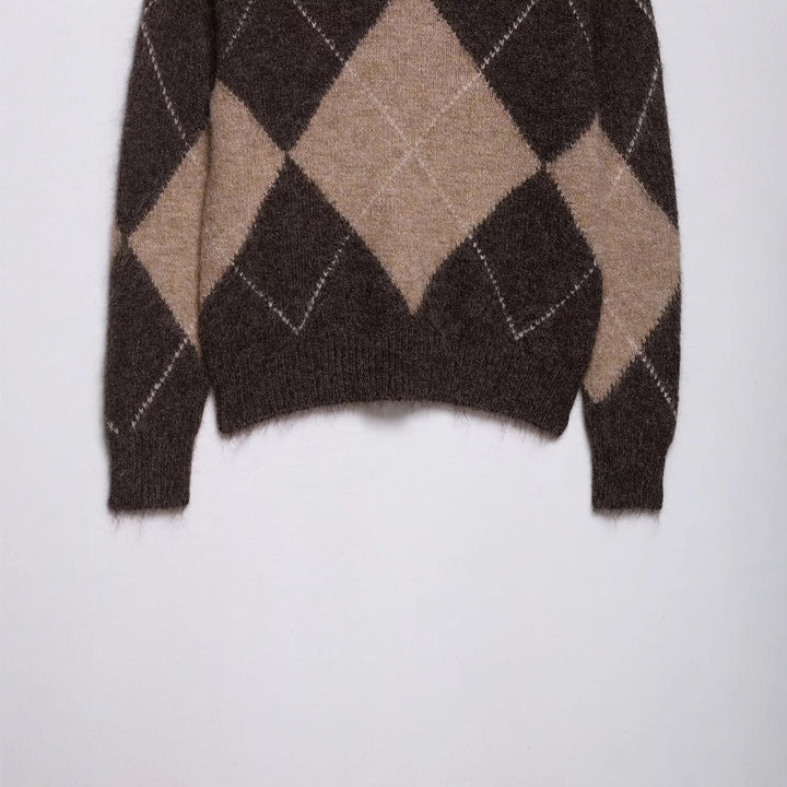 Damen lässiger Strickpullover mit modernem Rauten-Muster Drune