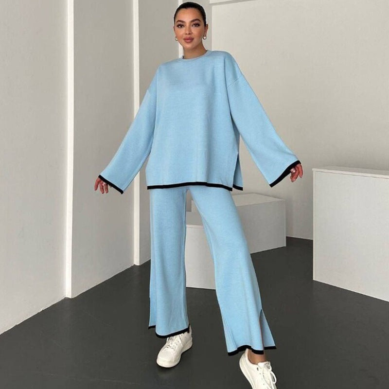 Damen Lässiges Strick-Relax-Set mit weitem Oversize-Pullover und ausgestellter Schlaghose Drune