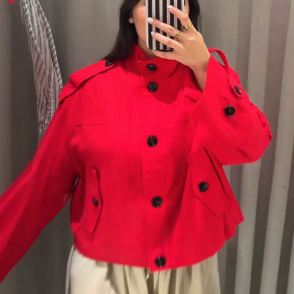 Damen Kurze Boxy-Blousonjacke aus leichtem Canvas mit Schulterklappen Drune
