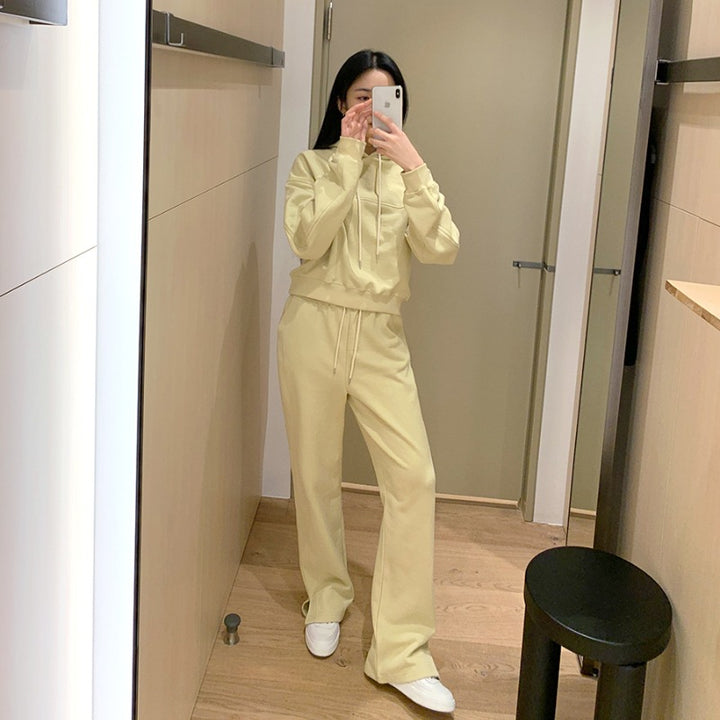 Damen modisches Loungewear-Set mit cropped Kapuzenpullover und bequemen Pants Drune