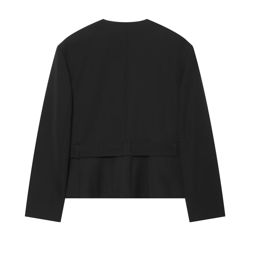 Damen Kurzblouson im Utility‑Style mit Taillengürtel, Pattentaschen und Rundhalsausschnitt Drune