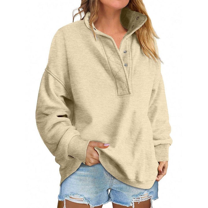 Damen Oversize-Henley-Sweatshirt mit Stehkragen und Druckknopfleiste Drune